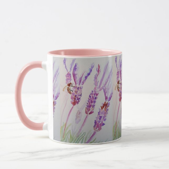 Lavender Flower och Bee Watercolor Birthday Mugg (Vänster)