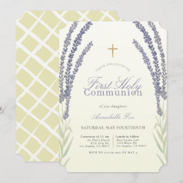 Lavender Flower Sprigs Gult First Heliga Communion Inbjudningar