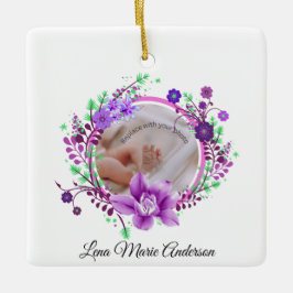 Lavender Flowers Birth Detail Photo minnesstund Julgransprydnad Keramik