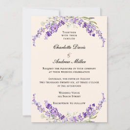 Lavender flowers champage cream wedding inbjudningar