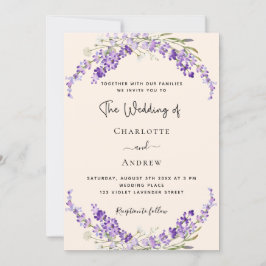 Lavender flowers champage cream wedding inbjudningar