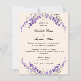 Lavender flowers champage cream wedding invitation