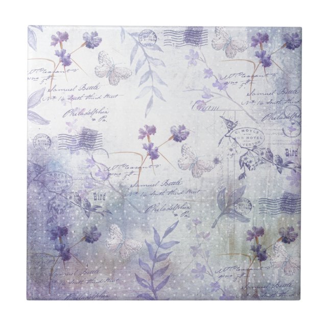 Lavender Flowers Decoupage Kakelplatta (Framsidan)