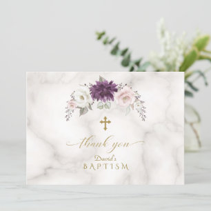 Lavender Flowers Guld Kor Baptism Tack Kort