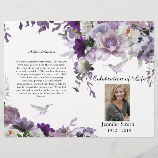 Lavender Flowers Hummingbird Funeral Program (Framsidan)