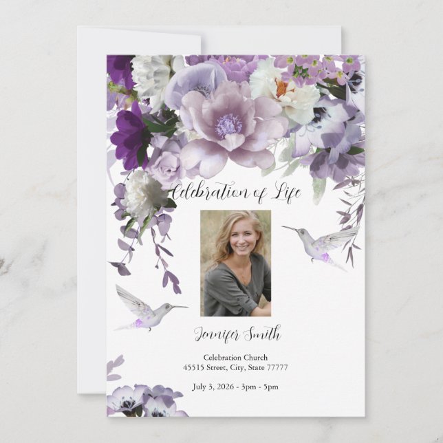 Lavender Flowers Hummingbird-inbjudan Inbjudningar (Framsida)