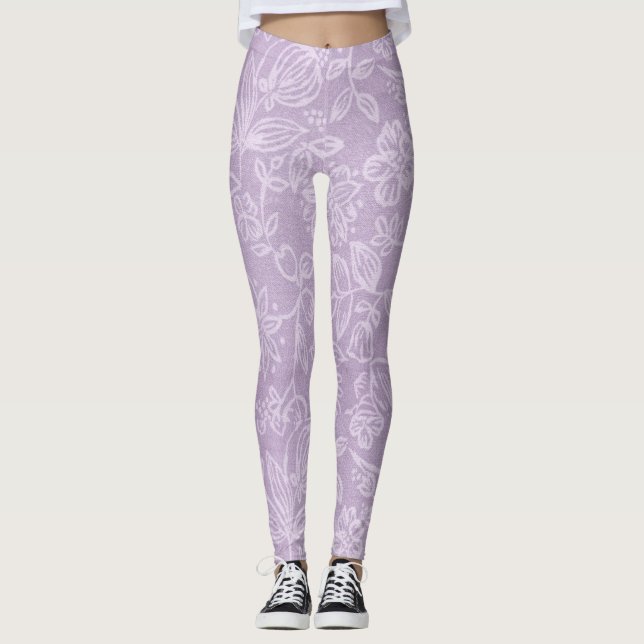 Lavender Flowers Lila Leggings (Framsida)