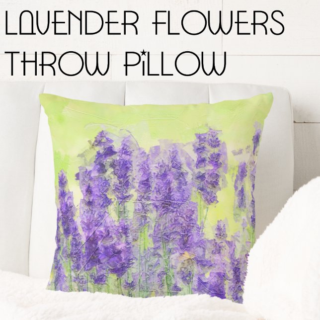Lavender Flowers Lila Lilac Blommigt Kudde (lavender Flowers Square Throw Pillow. Spring and Easter Decor inspiration.)
