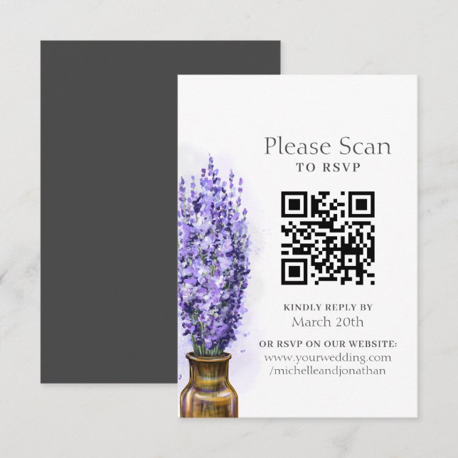 Lavender Flowers Modern Blommigt Bröllop QR-kod OSA Kort (Fram/baksida)