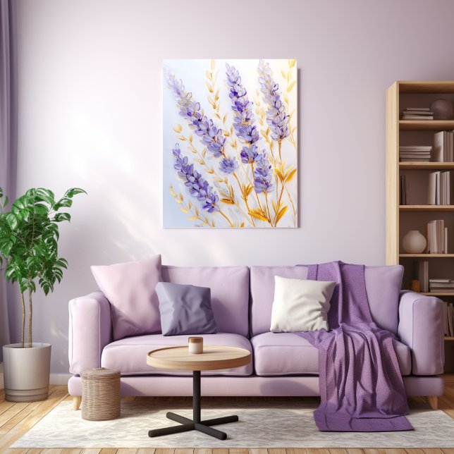 Lavender Flowers och Golden Lövs Canvastryck (Skapare uppladdad)