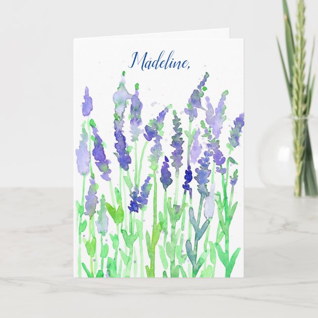 Lavender Flowers Personlig Grattis på födelsedagen Kort (Framsida)