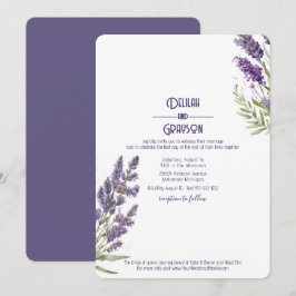 Lavender Flowers Rustic Lila Bröllop Inbjudningar