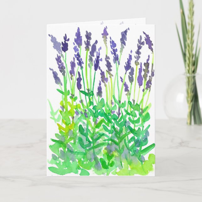Lavender Flowers Watercolor Grattis på födelsedage Kort (Framsida)