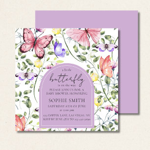 Lavender Fluttering Butterfly Greenery Square Inbjudningar