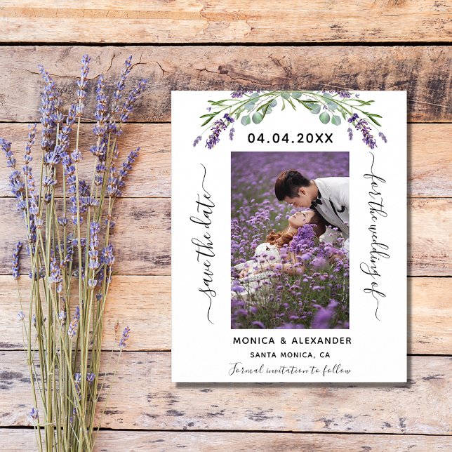 Lavender fotobudget bröllop spara datum flygblad (Skapare uppladdad)