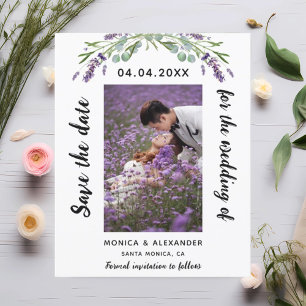 Lavender-fotokort bröllop spara datum