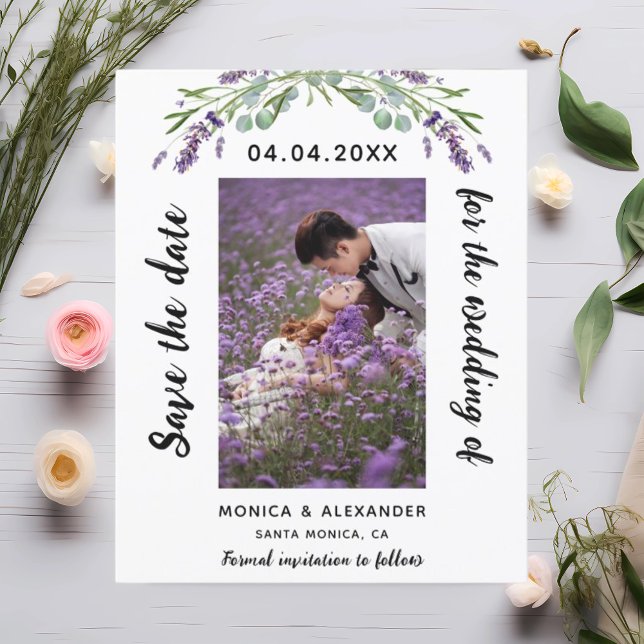 Lavender-fotokort bröllop spara datum (Skapare uppladdad)
