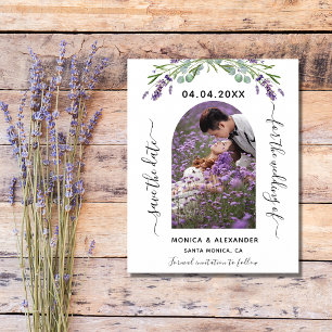 Lavender-fotot QR budget bröllop spara datum Flygblad
