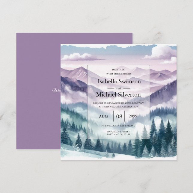 Lavender Frost i Alpine Mist Bröllop Inbjudningar (Fram/baksida)