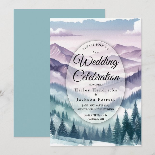 Lavender Frost i Alpine Mist Bröllop Inbjudningar (Fram/baksida)