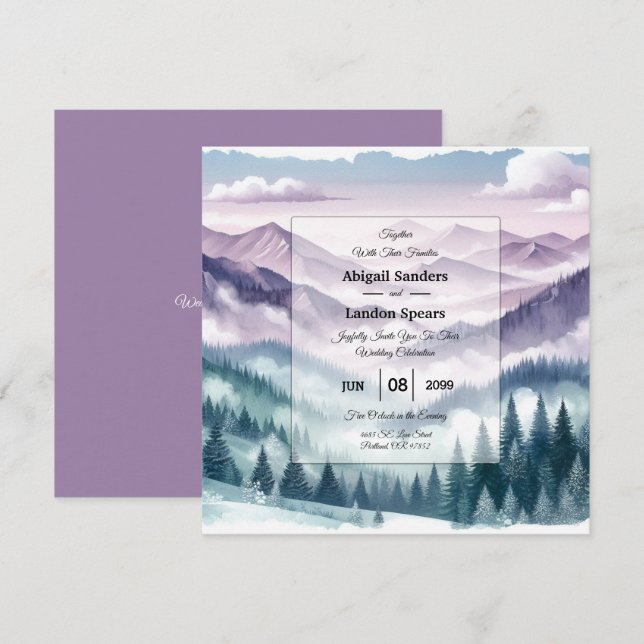 Lavender Frost i Alpine Mist Bröllop Inbjudningar (Fram/baksida)