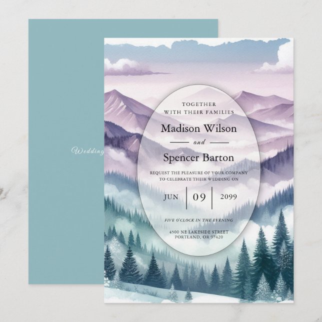 Lavender Frost i Alpine Mist Bröllop Inbjudningar (Fram/baksida)