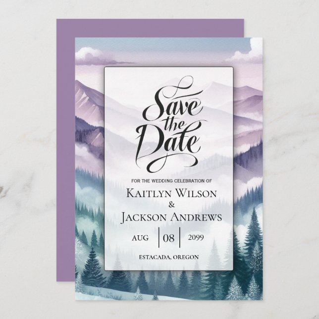 Lavender Frost i Alpine Mist Bröllop Spara Datumet (Fram/baksida)