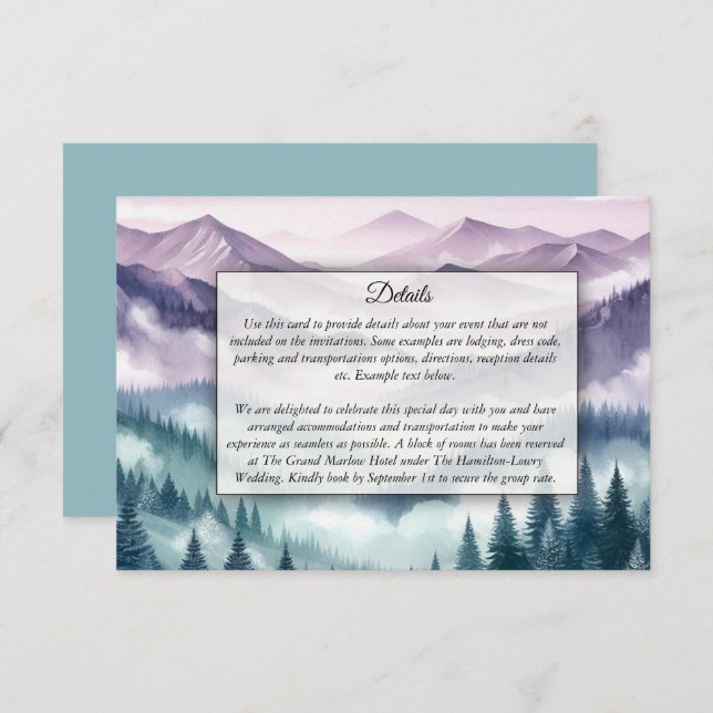 Lavender Frost i Alpine Mist Bröllop Tilläggskort (Fram/baksida)