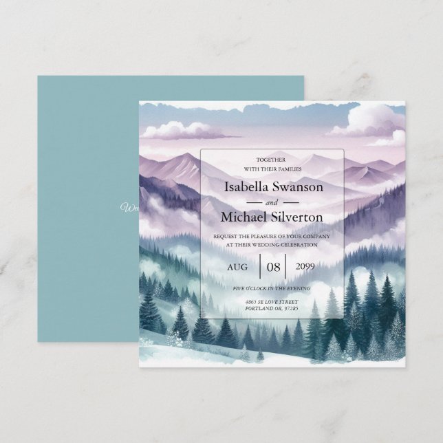 Lavender Frost in the Alpine Mist Wedding Inbjudningar (Fram/baksida)