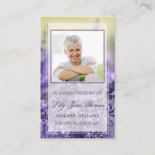 Lavender Funeral Prayer Cards I lagringsminne Visitkort