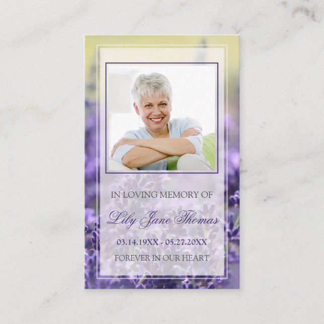 Lavender Funeral Prayer Cards | I lagringsminne Visitkort (Framsida)