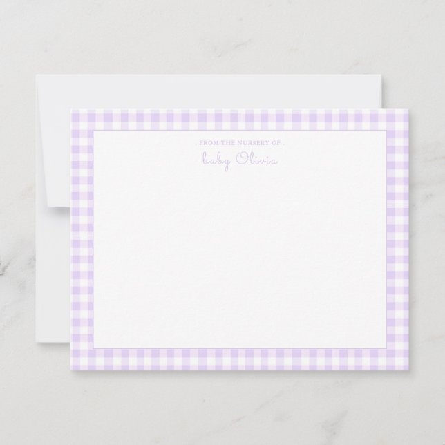 Lavender Gingham check Flicka Flat Tack Kort (Framsida)