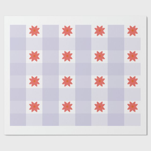 Lavender Gingham Floral Pattern Wrapping Paper  Presentpapper (Platt)