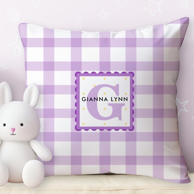 Lavender Gingham Monogrammed Kudde (Skapare uppladdad)