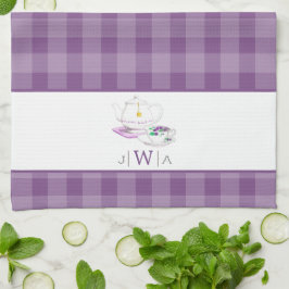 Lavender Gingham Monogrammed Tea Party Kökshandduk