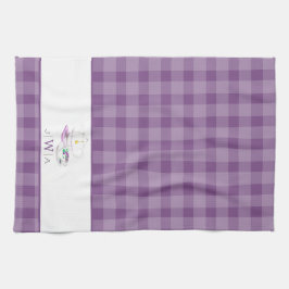 Lavender Gingham Monogrammed Tea Party Kökshandduk