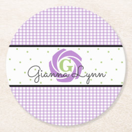 Lavender Gingham Monogrammed Underlägg Papper Rund