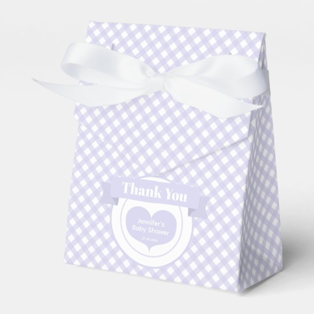 Lavender Gingham Mönster Baby Shower Tack Presentaskar (Framsidan Sidan)