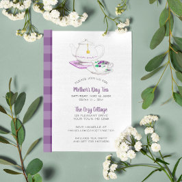 Lavender Gingham Mors dag Tea Party Inbjudningar