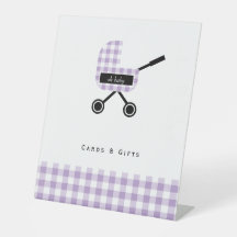 Lavender Gingham Pram Baby Shower Card