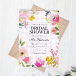 Lavender Gingham Spring Floral Bridal Shower Inbjudningar<br><div class="desc">Celebrate the bride-to-be with this charming Lavender Gingham Spring Floral Bridal Shower Invitation, featuring a sweet painted soft florals on a pale purple gingham background. The delicate artwork and cozy cottage-inspired style make it perfect for garden parties, spring showers, and elegant brunch gatherings. Available as an instant download PDF for...</div>