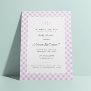 Lavender Gingham Traditional Baby Shower Inbjudningar