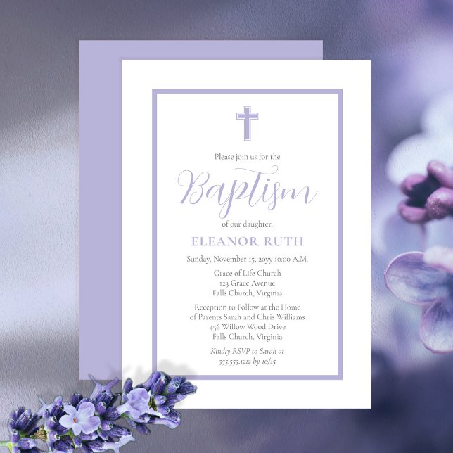 Lavender Girl Baptism med enkel Elegant Inbjudningar (Skapare uppladdad)