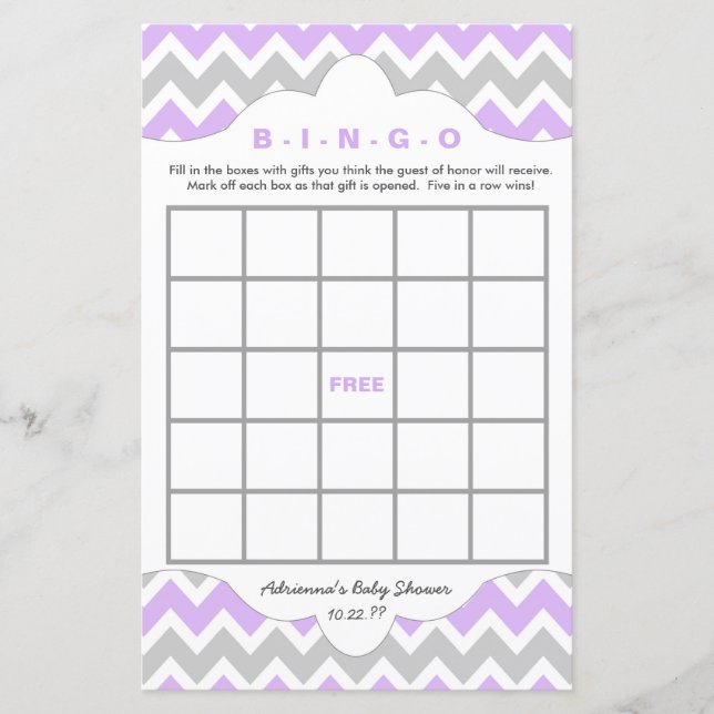 Lavender girl Bingo purse baby dusch TWO GAME SET (Framsida)