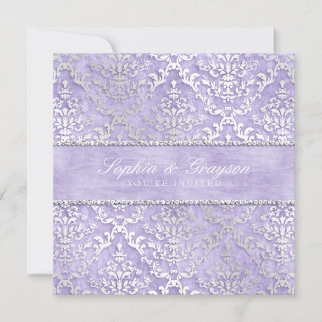 Lavender Glimmer Damask Wedding Inbjudan (Framsida)
