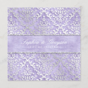 Lavender Glimmer Damask Wedding Inbjudan