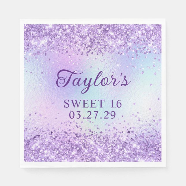 Lavender Glitter Blek Iridescent Foil Sweet 16 Pappersservett (Framsidan)