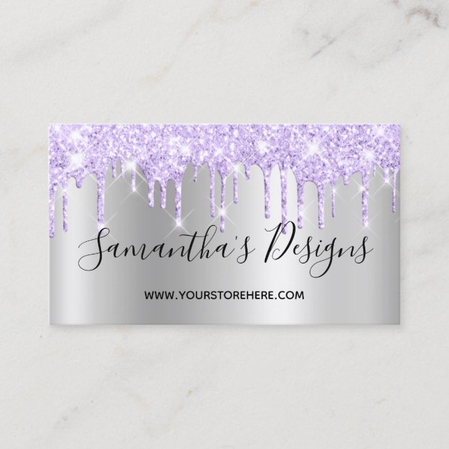 Lavender Glitter Drips Silver Ombre Online Store Visitkort (Framsida)