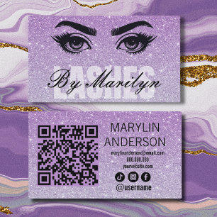 Lavender Glitter Ombre Lash Tech QR-kodskannerbar Visitkort