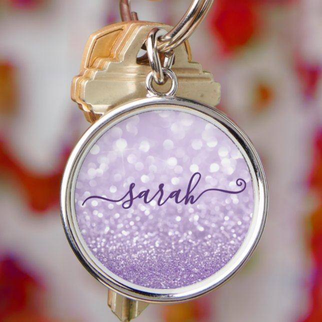 Lavender Glitter Personlig Rund Silverfärgad Nyckelring (Skapare uppladdad)